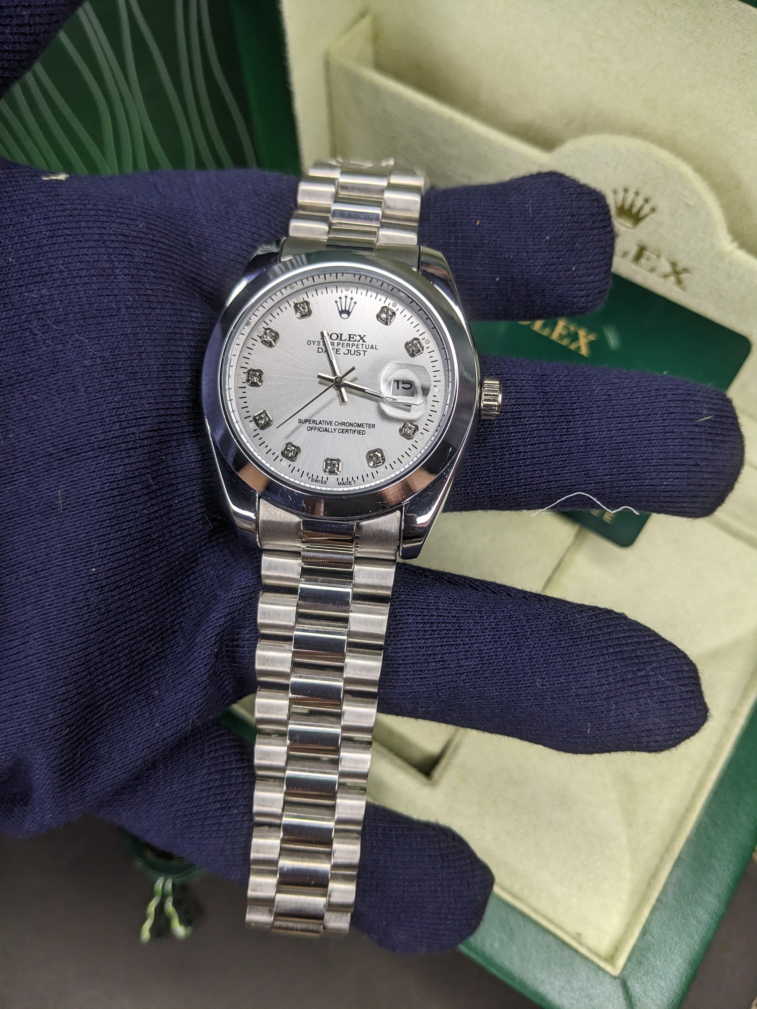 Rolex automatic movement silver with white dial