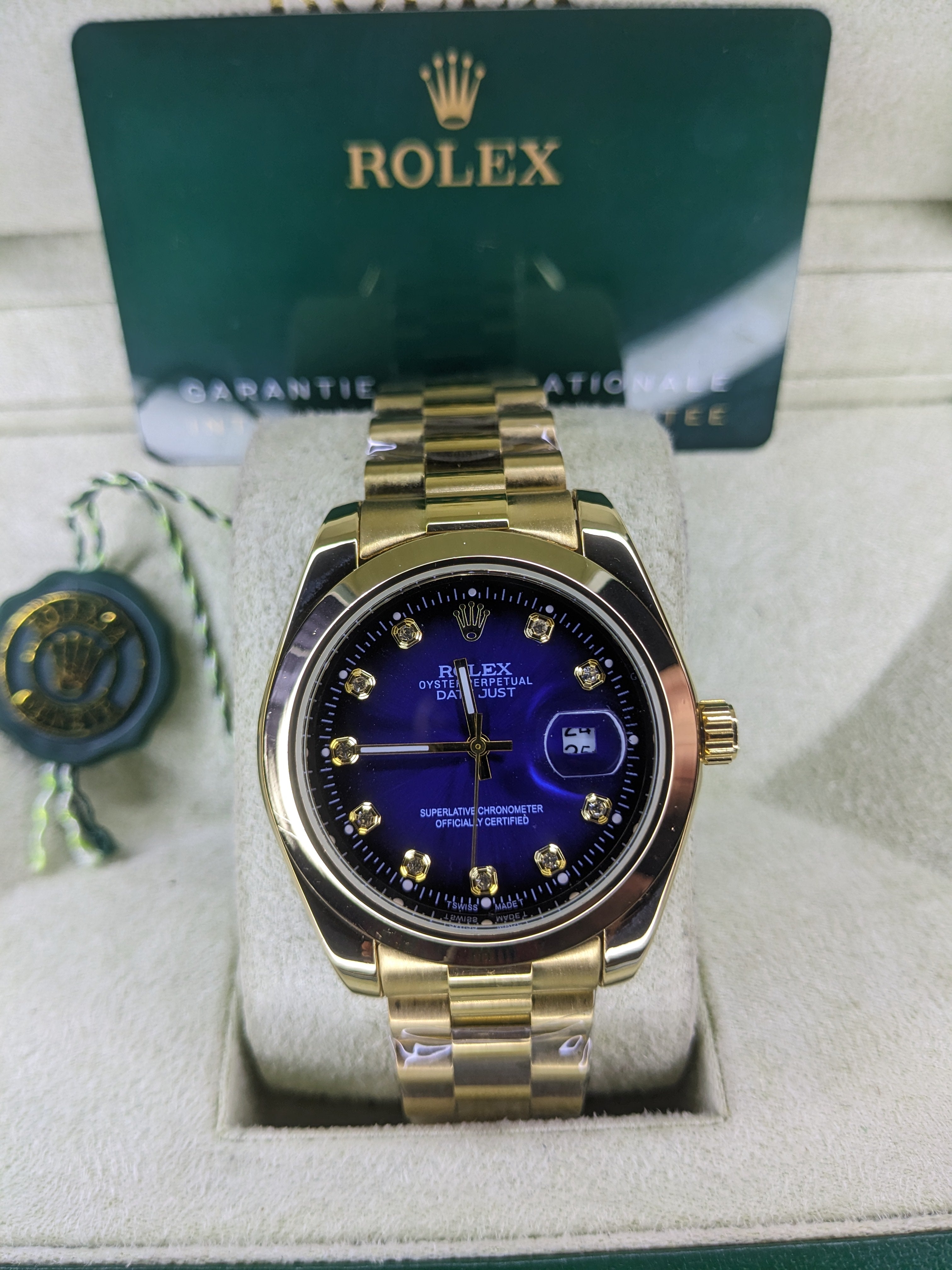 Rolex automatic movement silver with bule dial