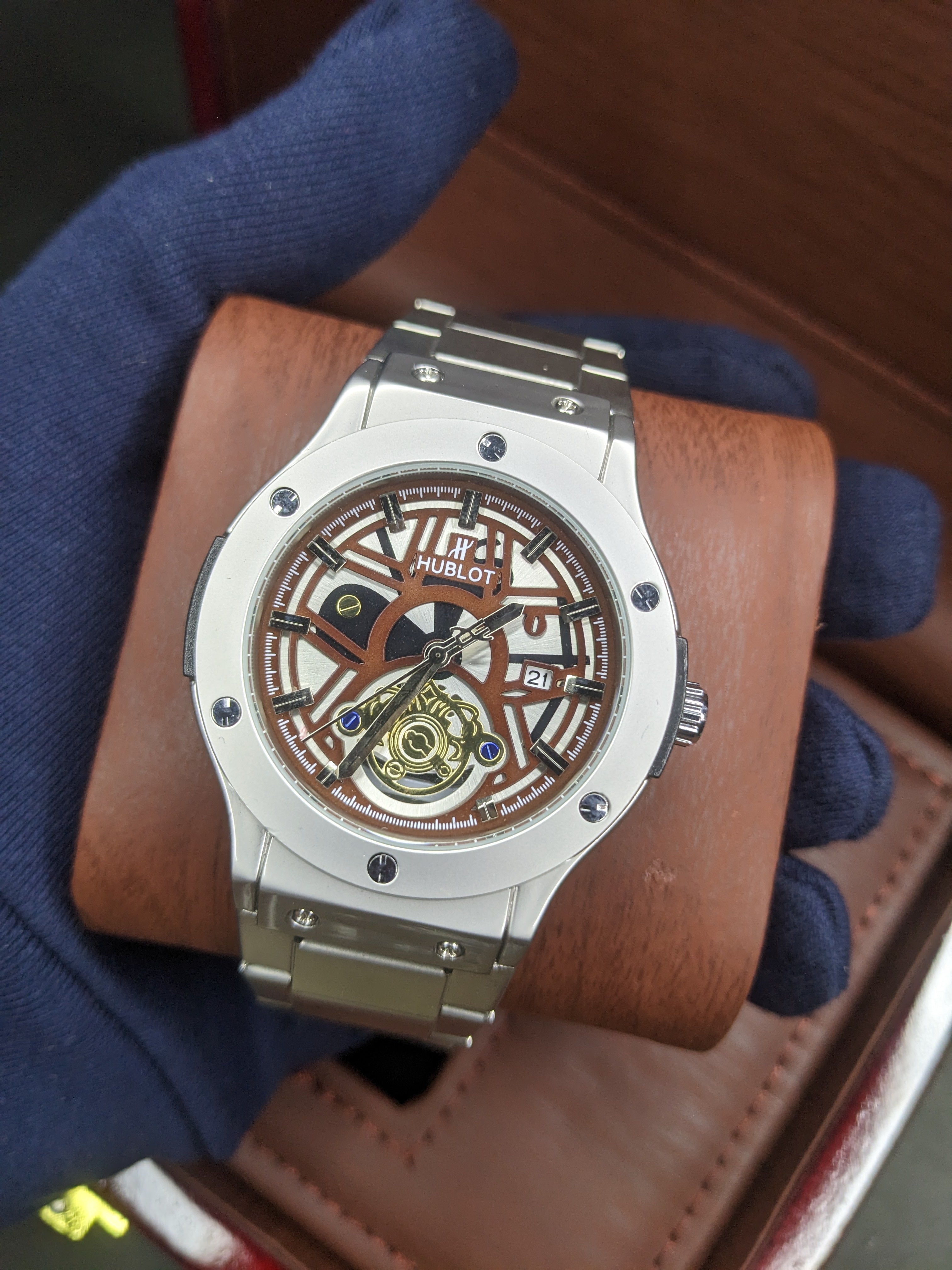 HUBLOT Geneve Master Lock with brown dial