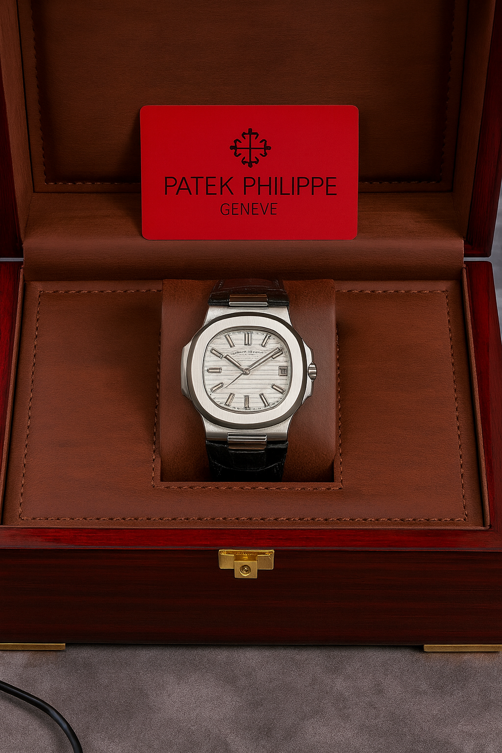 Patek Philippe leather strip with white dial