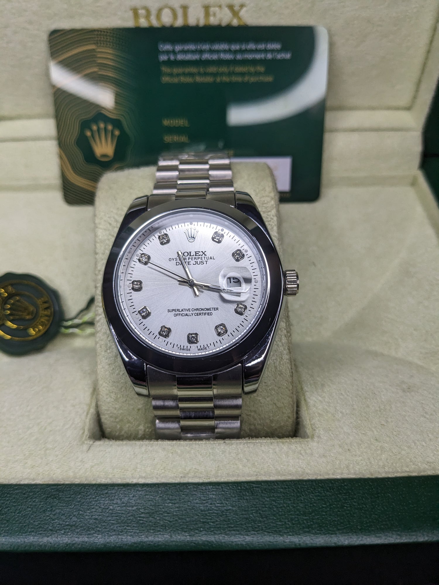 Rolex automatic movement silver with white dial