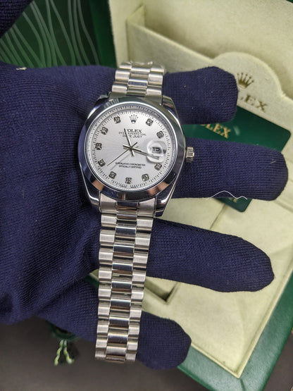 Rolex automatic movement silver with white dial