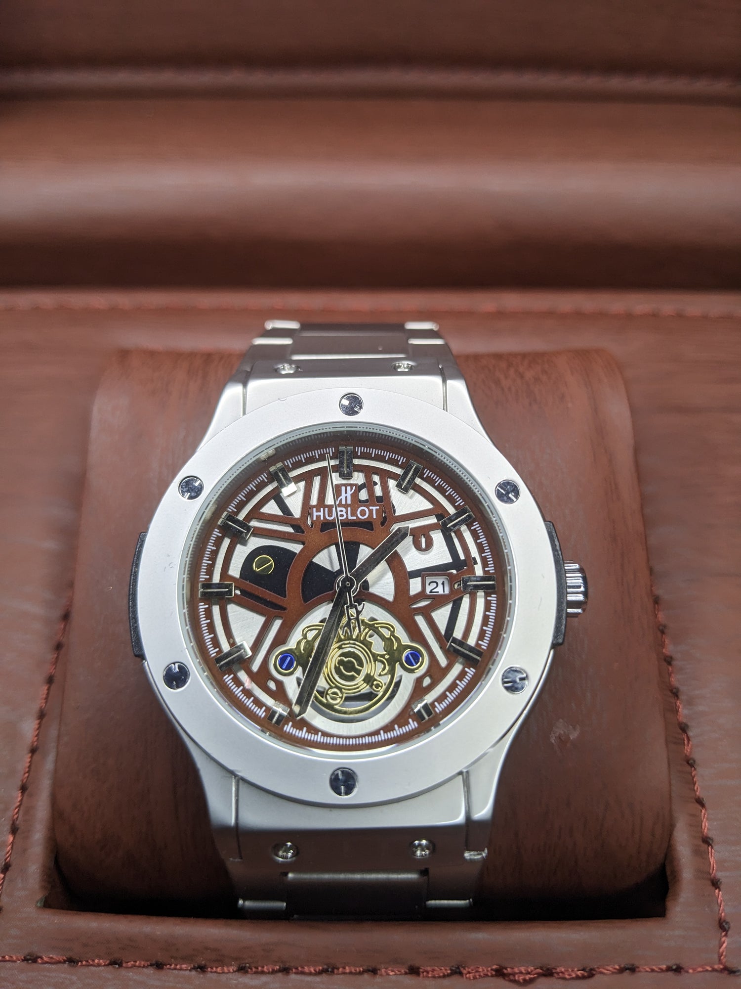 HUBLOT Geneve Master Lock with brown dial
