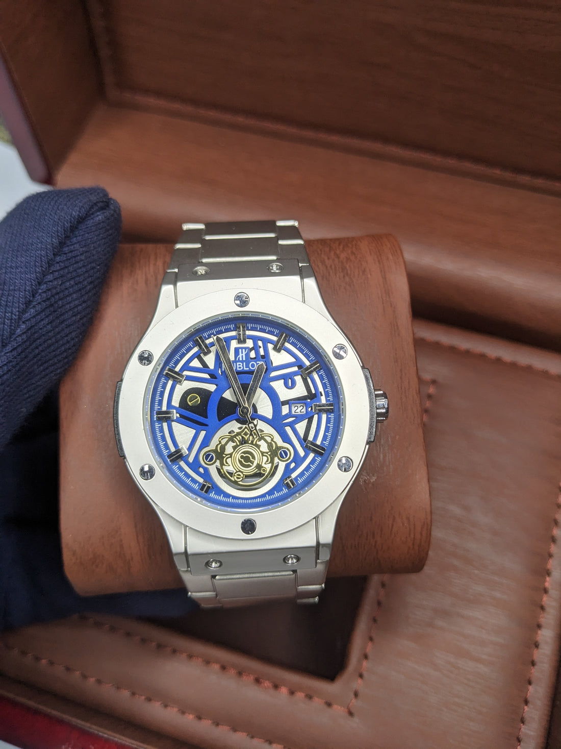 HUBLOT Geneve Master Lock with blue dial