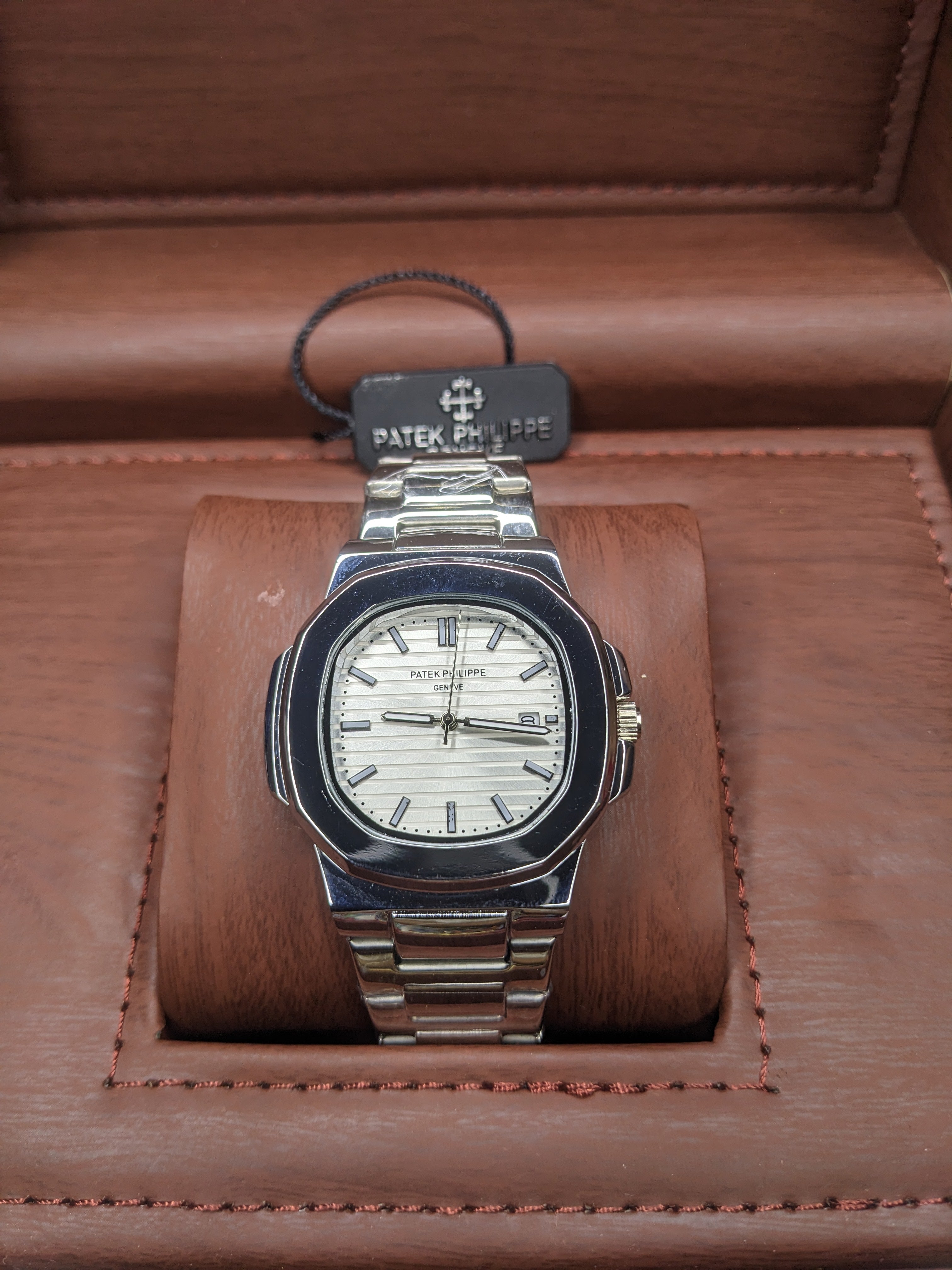 Patek philippe stainless steel With a horizontally  embossed dial
