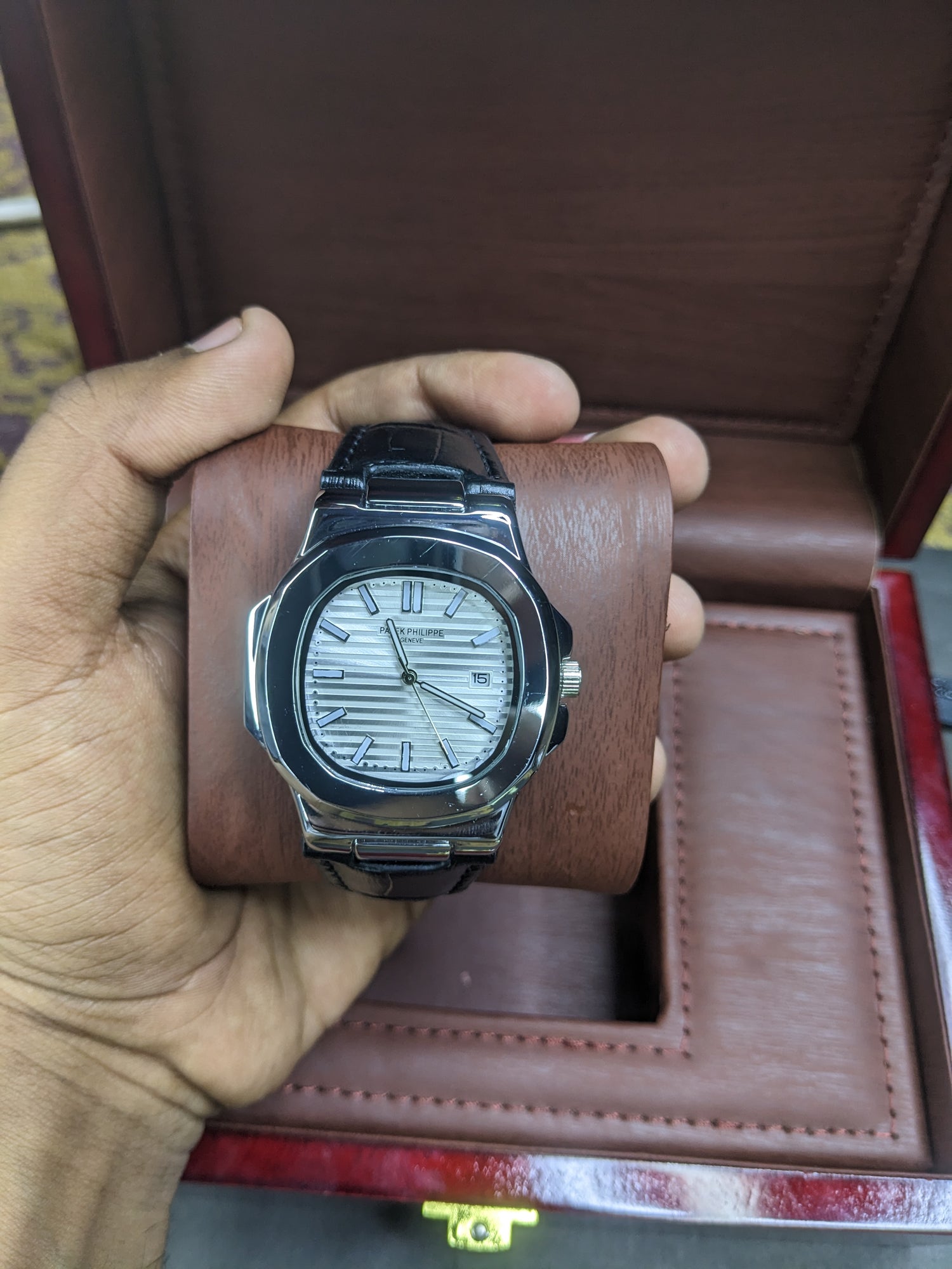 Patek Philippe leather strip with white dial